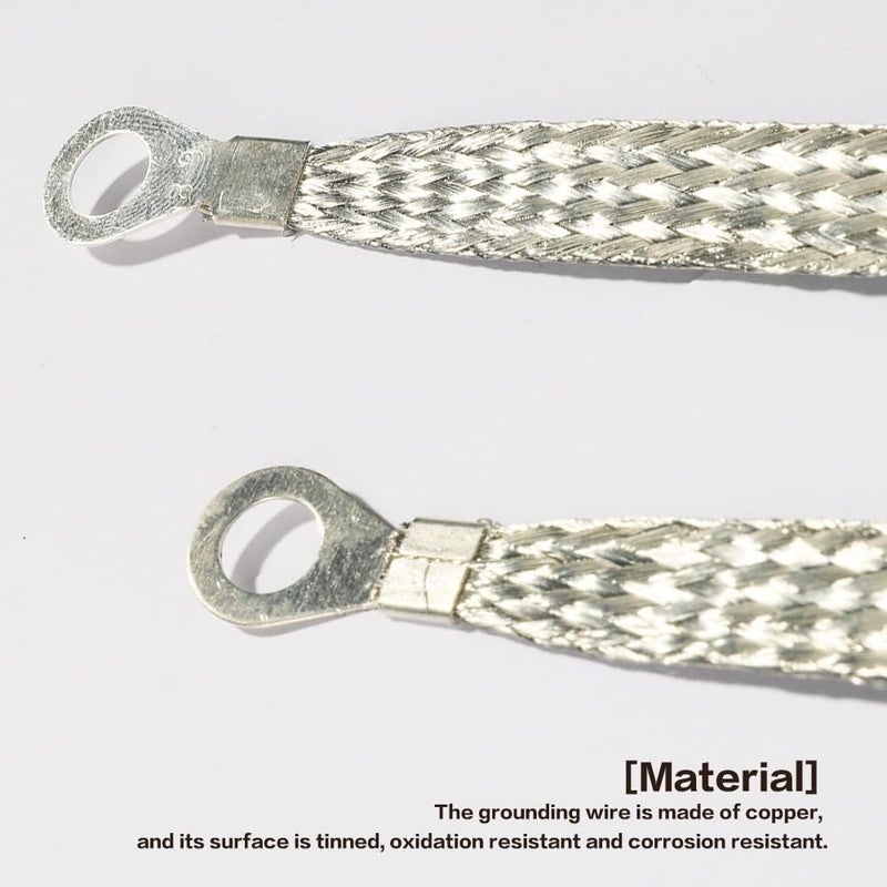 Reswish Universal Flat Braided Copper Ground Strap,Professional Vehicle Grounding Cable Straps with Terminals Plugs,Tinplate Silver Color Automotive Engine Copper Ground Strap for Most Cars - Image 4